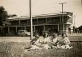 Barb, Jo, Bette and Kath with kittens seated in front of family home at 374 Port Road, Hindmarsh, SA